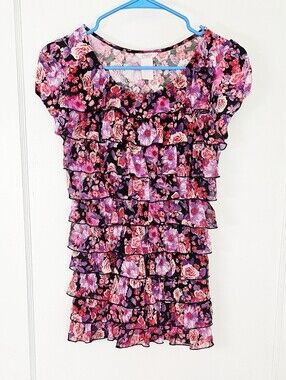 Candie's Floral Ruffle Tiered Blouse